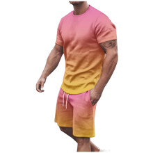 Men's Short Sets 2 Piece Outfits Summer Casual Round Neck T Shirts Print Short Sleeve Blouse and Shorts Tracksuit Sets with Pockets