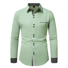 Long Sleeved Solid Color Blouses Business Button Lapel Dressy Top