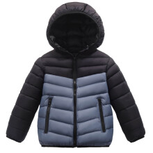 Dětská lehká péřová bunda, zimní teplá kapuce s barevným blokovým designem pro outdoorové aktivity