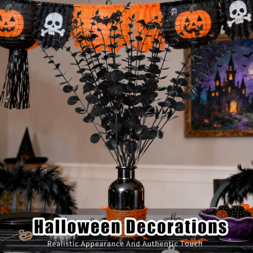 Halloweenská eukalyptová stonka černá 15 palců 26 ks 1