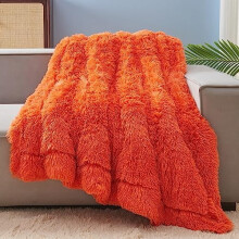 Fuzzy Faux Fur Throw Blanket Twin Size Orange