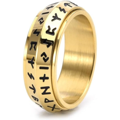 Δαχτυλίδι Fidget Viking Spinner από ανοξείδωτο ατσάλι – Φυλαχτό με μαύρο/χρυσό/ρετρό ασημί