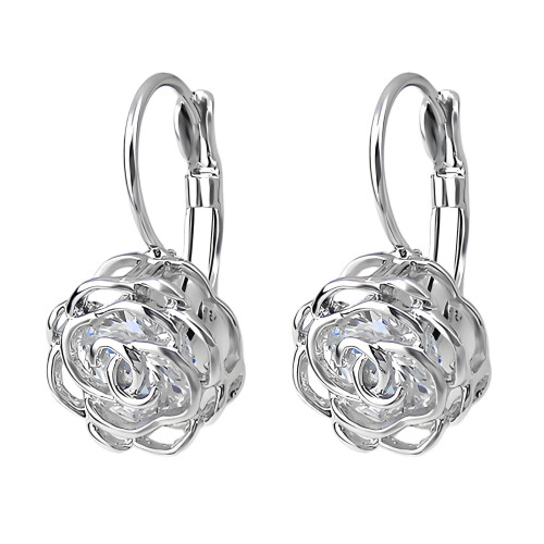DESIGNICE white gold plated leverback rose drop earrings,