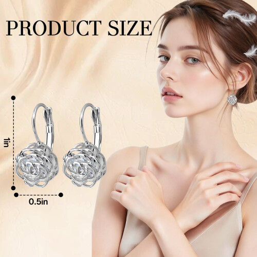 DESIGNICE white gold plated leverback rose drop earrings, 1
