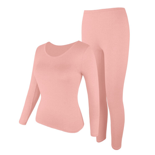 Intimo termico da donna, set di intimo lungo con scollo rotondo e strati base sottili