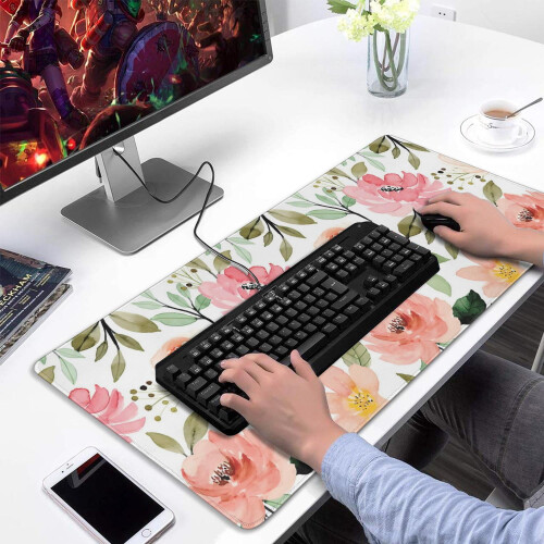 Mouse pad floral rosa e laranja à prova d'água 90 x 40 cm 1