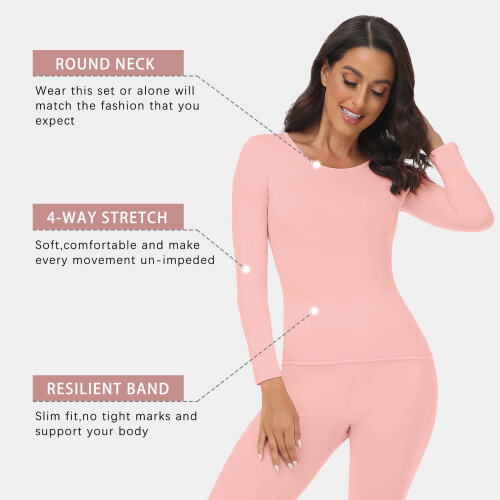 Intimo termico da donna, set di intimo lungo con scollo rotondo e strati base sottili 1