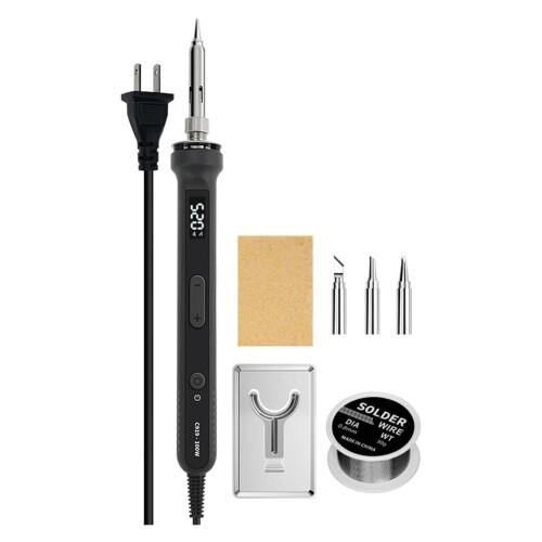 100W Digital Electric Soldering Iron Kit with Temperature Control LCD Display for Electronics  Black US Plug