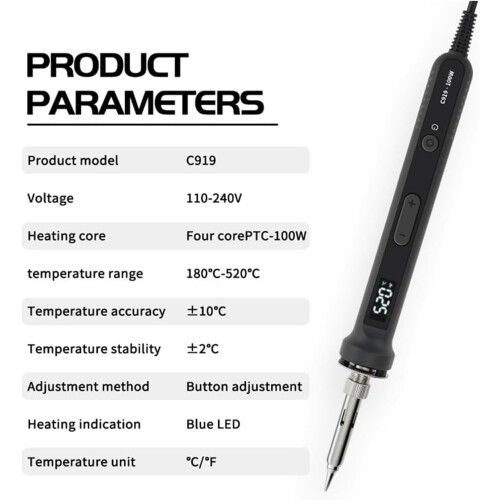 100W Digital Electric Soldering Iron Kit with Temperature Control LCD Display for Electronics  Black US Plug 1