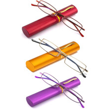 Slanke mini metallæsebriller kompakte lette bærbare læsebriller med brilleetui til læseetui, sort+sort+2.0