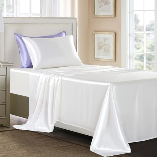Ensemble de draps en satin pour lit double – 4 pièces en polyester 2