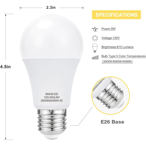 JINYUN-A60 LED Bulb E26 3000K/4000K/5000K 9W 120V 2