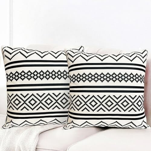 Fodere per cuscini decorativi in lino stile boho nero, set da 2 pezzi, 50x50 cm. 1