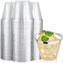 120 vasos de plástico plateados - Vasos de plástico de 266 ml con borde plateado - Vasos de plástico resistentes con borde plateado, perfectos