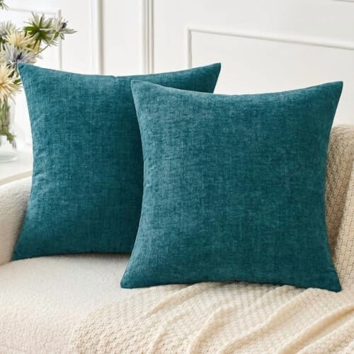 Pakke med 2 mørkeblå chenille pudebetræk 45x45 cm