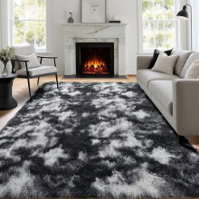 Black White Grey Bedroom Rug 4x6 Ft Soft Plush