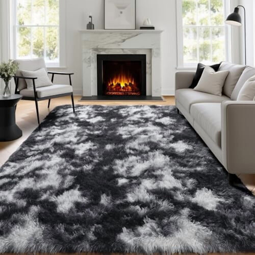 Black White Grey Bedroom Rug 4x6 Ft Soft Plush
