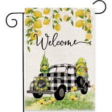 Bandeira de jardim com gnomos de limão, 31,75 x 45,72 cm, dupla face, em juta.