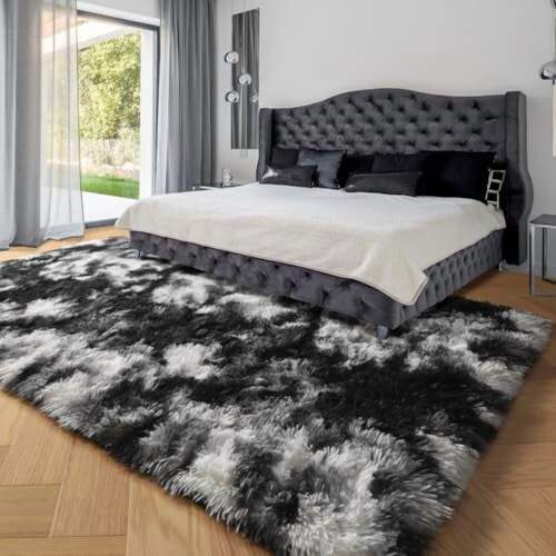 Black White Grey Bedroom Rug 4x6 Ft Soft Plush 2