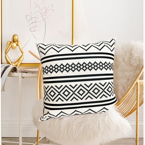 Fodere per cuscini decorativi in lino stile boho nero, set da 2 pezzi, 50x50 cm. 2