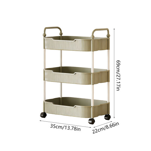3-Tier Rolling Kitchen Storage Cart with Handles and Wheels 2