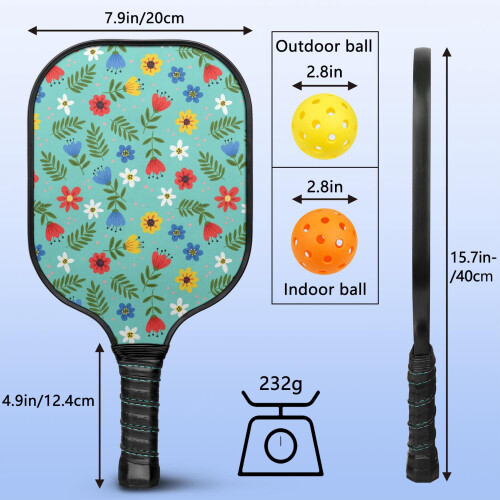 Σετ κουπιών Pickleball από fiberglass με λουλούδια, 2 τεμάχια και 2 μπάλες 2