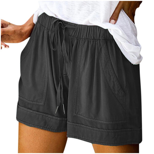 Σορτς lulshou για γυναίκες, Γυναικεία Plus Size Άνετα Κορδόνια Ελαστική Μέση Casual Ελαφριά