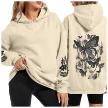 Sweat-shirt beige à col rond et poches à cordon, coupe ample et décontractée, idéal pour l'automne/hiver et parfait au quotidien.