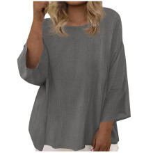 Haut décontracté grande taille pour femme, blouse ample à col rond et manches 3/4 – Tissu doux et confortable pour un usage quotidien, à la
