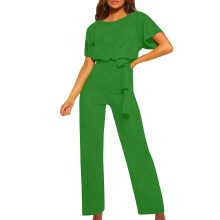 Rea!lulshou Jumpsuit Byxor för Dam Dam Kortärmad Playsuit Clubwear Raka Ben Jumpsuit Med Bälte