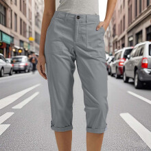 Cargo broek voor dames, cargo capri broek, capri broek, nette joggingbroek, casual broek met elastische tailleband, cropped broek met zakken,