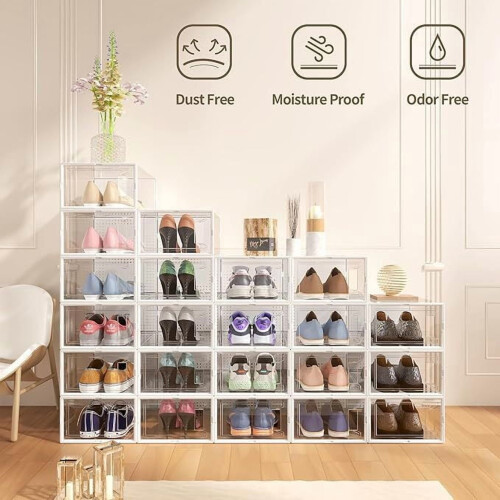 6/12 thick transparent shoe boxes with lids, shoe storage and organizing boxes, foldable and stackable shoe racks, space saving 2
