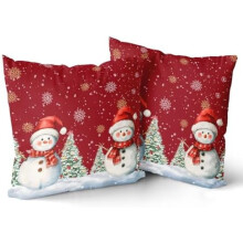 Fundas de almohada con diseño de muñeco de nieve, 45 x 45 cm, pino rojo y copo de nieve, juego