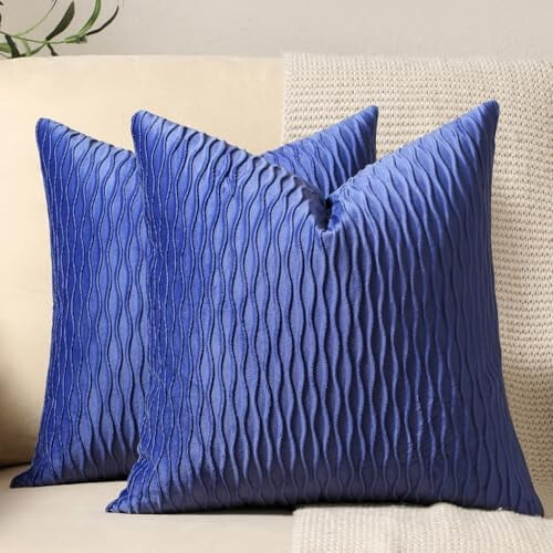 Fodere per cuscini in velluto a righe blu, 20x20 cm, confezione da 2