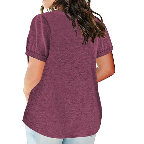 Γυναικεία Μπλούζα Plus Size με Κοντομάνικα και V Λαιμόκοψη, Μονόχρωμα T-shirts, Απλό 2