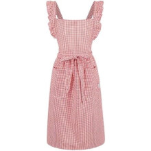 Women's vintage gingham pinafore apron, cotton, 2 pockets