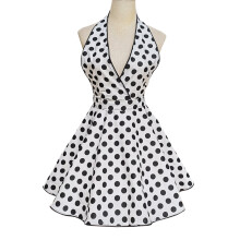 Women's Retro V-Neck Polka Dot Cotton Apron with Ties
