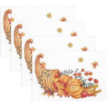 Set van 4 placemats met herfst- en Thanksgiving-thema, pompoen en esdoorn.