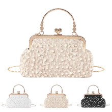 Womens Clutch Bag Fashion Pearl Handbags and Chain Shoulder Purse Ladies Wristlet Wallet for Evening Wedding Party Prom White