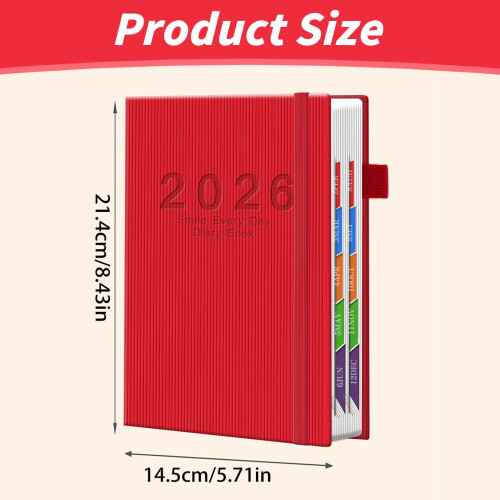 2026 English Calendar Notebook Vertical Patterned Strap Daily Planner Annual Calendar Notebook（Gery） 2