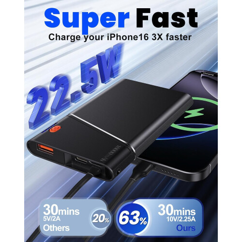 Τροφοδοτικό PD 10000mAh22.5W με ενσωματωμένο καλώδιο USB-C 1