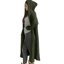 Damen-Winter-Strickjacke mit Kapuze, locker geschnitten, lang, einfarbig, locker, mit Taschen, ideal für Arbeit und Freizeit.