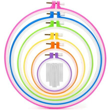 6-teiliges Stickrahmen-Set aus Kunststoff (8,6–25,9 cm) + 16 Nadeln, mehrfarbig, geeignet für Sticken und Kreuzstich