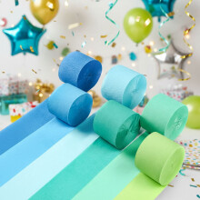 Crepe Paper Streamers 6 Rolls (492 ft) – Pastel Blue, Green, Lime, 1.8" x 82 ft/Roll, for Graduation, Wedding, Baby Shower, Gender Reveal, Birthday
