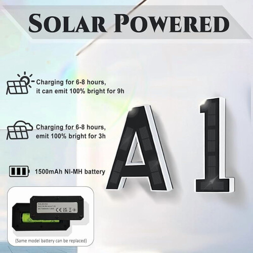 Numéros de maison solaires LED 9 pouces, noir et blanc 1
