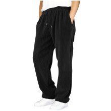 Boys Corduroy Pants, Elastic Waist & Drawstring, Loose Fit Casual Trousers for Kids – Black, 7-8 Years
