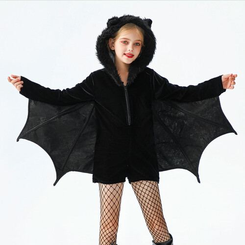 Κορίτσια Ολόσωμη Φόρμα Νυχτερίδας για Halloween Party Outfit με Φτερά και Ρούχα για Πάρτι 2