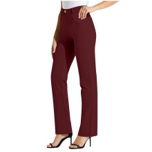 Pantalones casuales de mujer de pierna recta con cintura elástica, color liso, tallas S-XXL