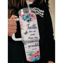 Gobelet isotherme en acier inoxydable à motif floral en croix de 40 oz avec couvercle et