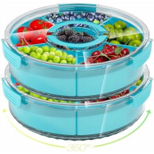 Caja giratoria para aperitivos con tapa – Bandeja para alimentos de 6 compartimentos